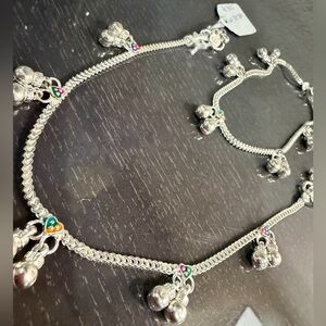 Sterling 925 silver chaandi payal anklet pair